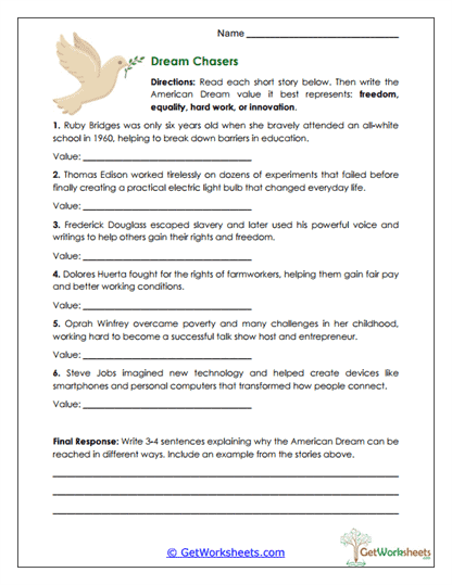 Dream Values Worksheet