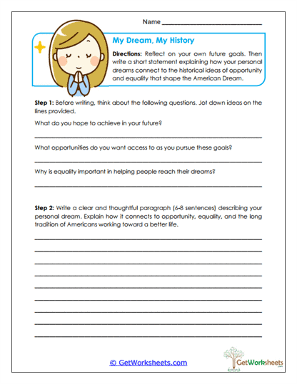 Personal Dream Writing Worksheet