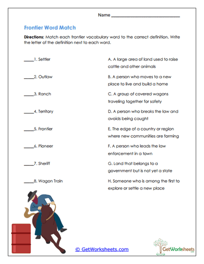 Frontier Vocabulary Worksheet