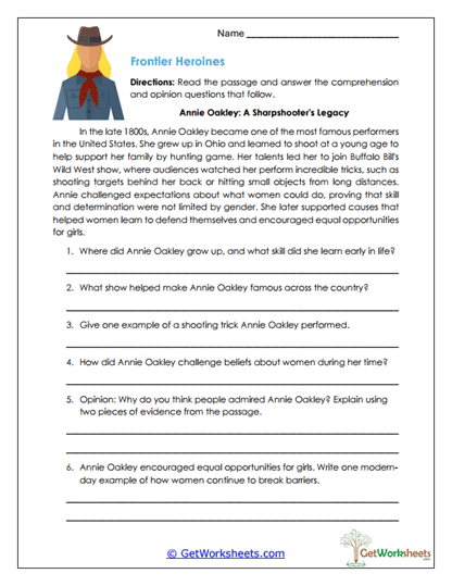 Annie Oakley Reading Worksheet
