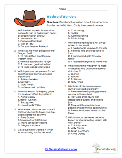 Frontier Quiz Worksheet