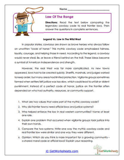 Law in the West Worksheet