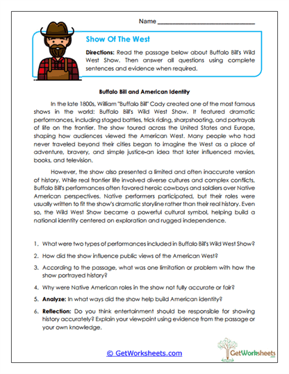 Wild West Show Reading Worksheet
