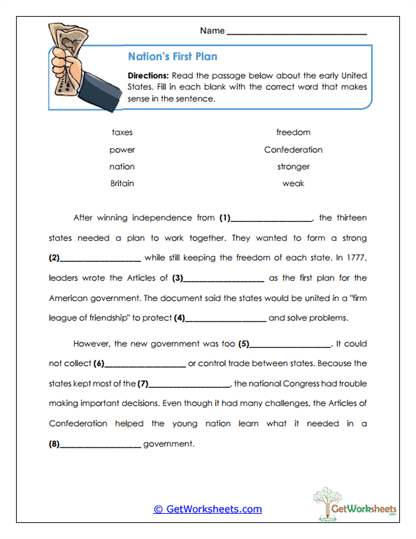 First Government Cloze Worksheet