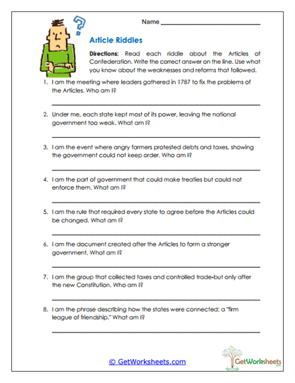 Articles Riddles Worksheet