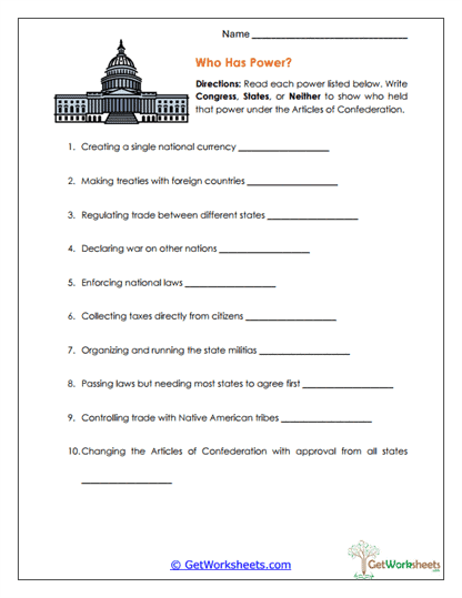 Power Holders Worksheet