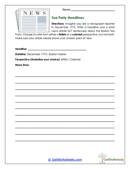 Colonial Newswriting Worksheet