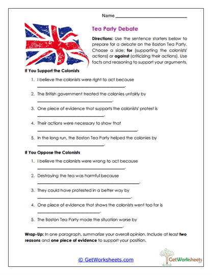 Tea Party Debate Worksheet