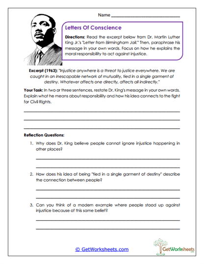 Letters of Conscience Worksheet