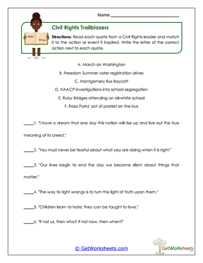 Trailblazer Quotes Worksheet