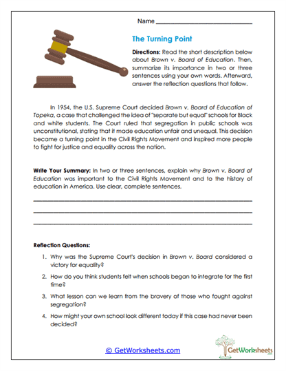 Brown v. Board Summary Worksheet