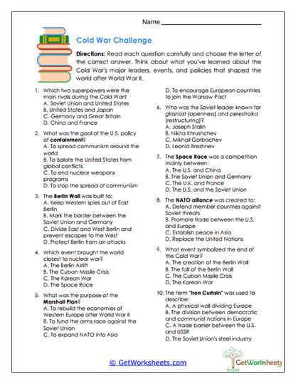 Cold War Challenge Worksheet