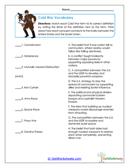 Cold War Vocabulary Worksheet