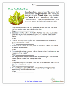 Rock Cycle Stage Identification Worksheet - Geological Processes
