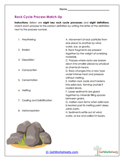 Rock Process Match-Up Worksheet