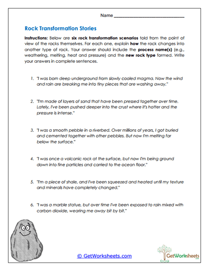 Rock Transformation Stories Worksheet