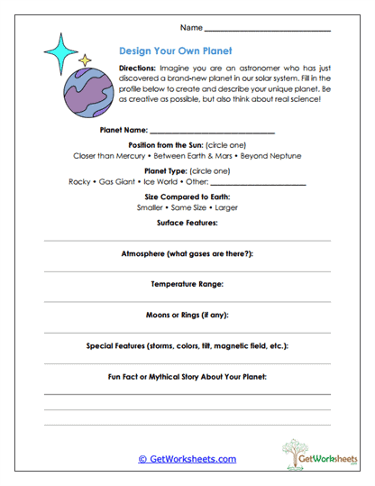 Design Your Own Planet Worksheet