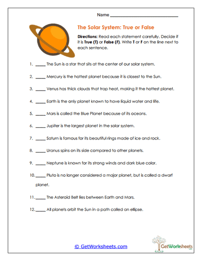 True or False Worksheet