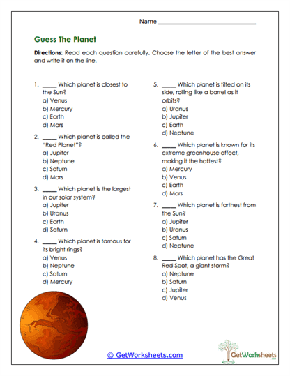 Guess the Planet Worksheet
