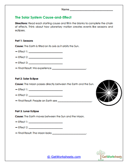 Milky Way Cause and Effect Worksheet