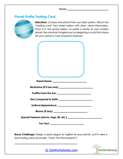 Planet Profile Trading Card Worksheet
