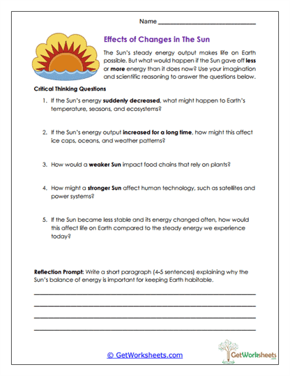 Effects of Solar Change Worksheet