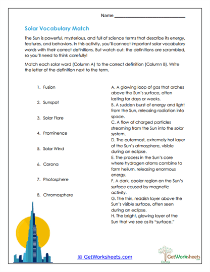 Solar Term Match Worksheet