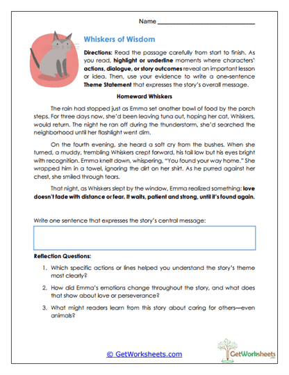 Whiskers of Wisdom Worksheet