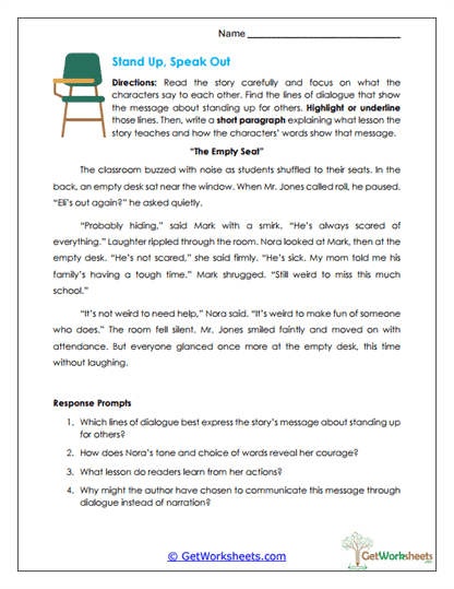 Stand Up, Speak Out Worksheet