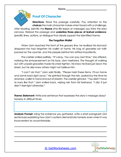 Proof of Character Worksheet