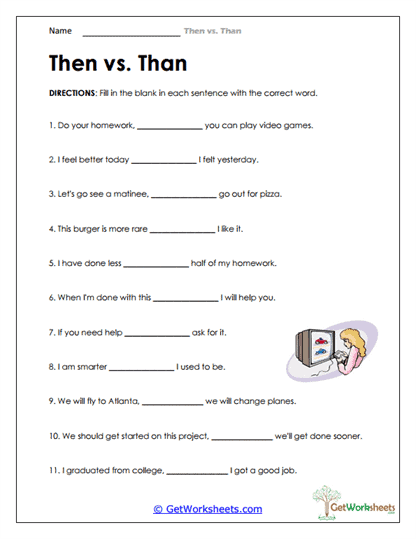 Then and Than Practice Worksheet