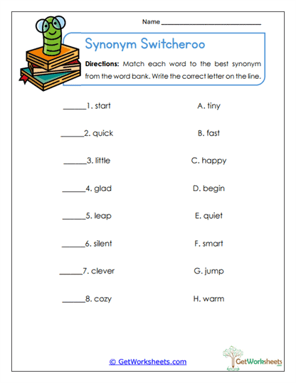 Synonym Switcheroo Worksheet