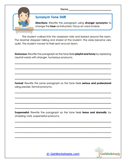 Synonym Tone Shift Worksheet