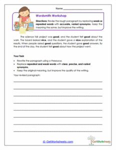 Wordsmith Workshop Worksheet - Revising Weak and Repetitive Words