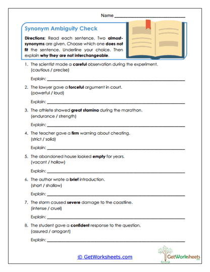 Synonym Ambiguity Check Worksheet