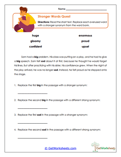 Stronger Words Quest Worksheet