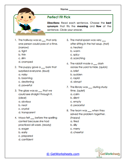 Perfect Fit Pick Worksheet