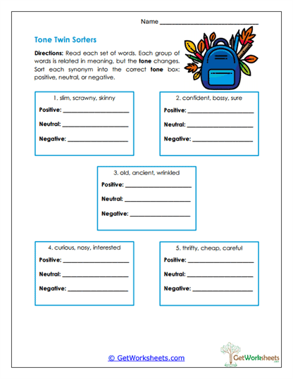Tone Twin Sorters Worksheet