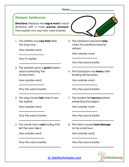 Sharper Sentences Worksheet