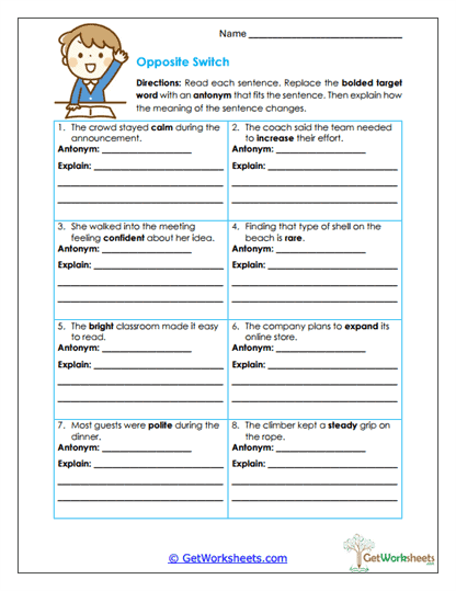 Opposite Switch Worksheet
