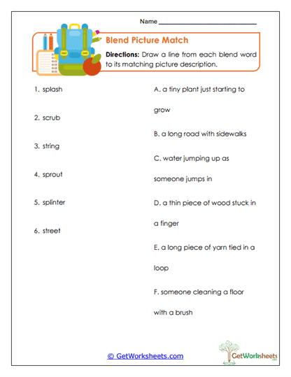 Blend Picture Match Worksheet