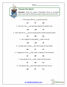 Choose the Blend Worksheet - Three-Letter Blends