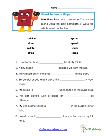 Sentence Gaps Worksheet