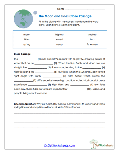 Cloze Passage Worksheet