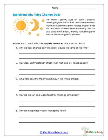 Explaining Daily Tides Worksheet