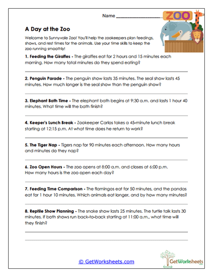 A Day at the Zoo Worksheet