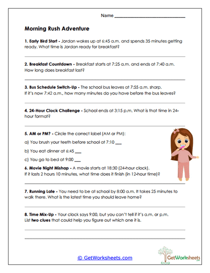 Morning Rush Adventure Worksheet