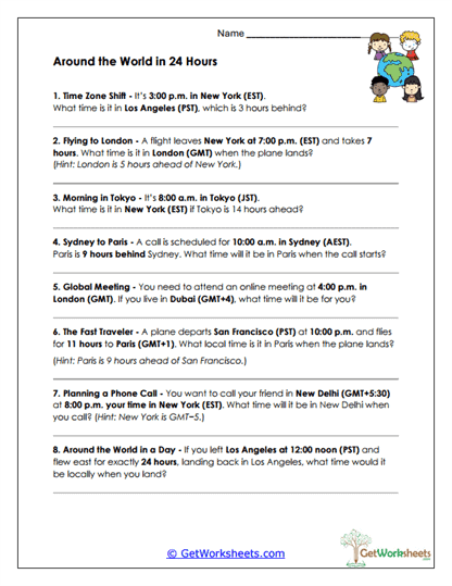 Around the World in 24 Hours Worksheet