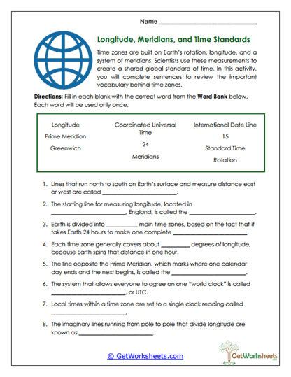 Longitude and Global Time Worksheet