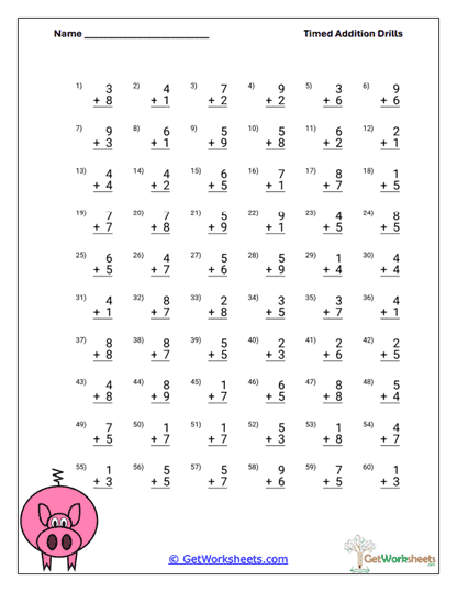 Speed Addition Worksheet